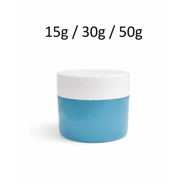 Tarro cosmético de polipropileno modelo TR239 en color azul y blanco