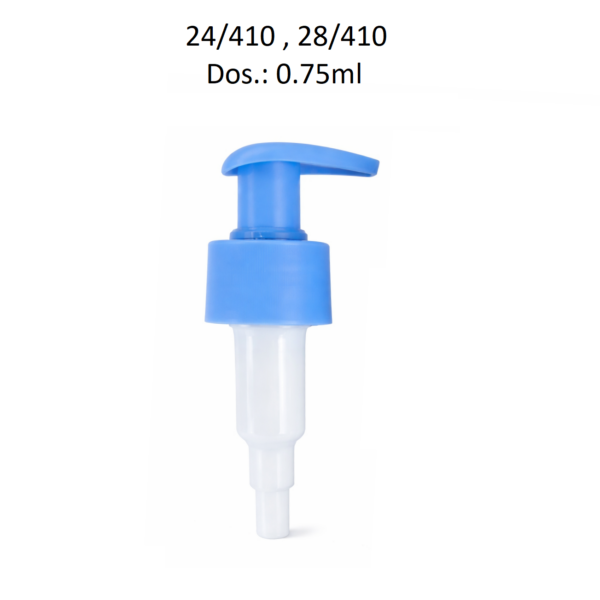 Dosificador para jabón líquido y productos cosméticos con rosca 24/410 y 28/410 y dosificación de 0.75 ml