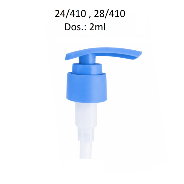 Dosificador para jabón líquido y productos cosméticos con rosca 24/410 y 28/410 y dosificación de 2 ml