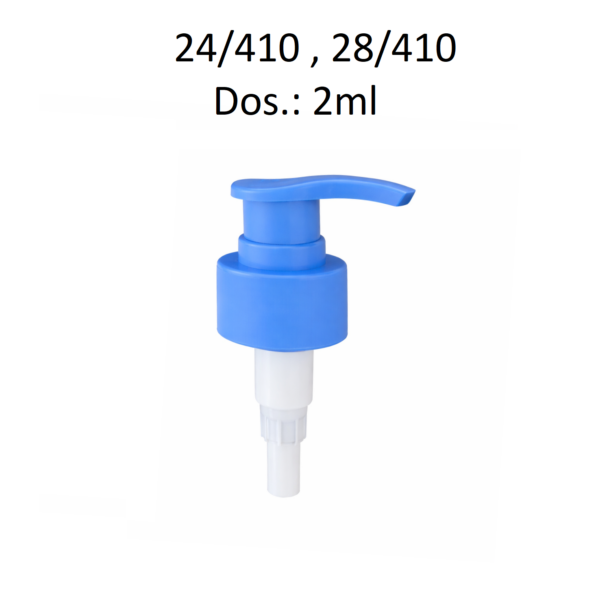 Dosificador para jabón líquido y productos cosméticos con rosca 24/410 y 28/410 y dosificación de 2 ml