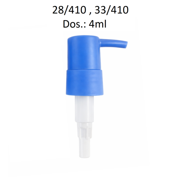Dosificador para jabón líquido y productos cosméticos con rosca 28/410 y 33/410 y dosificación de 4 ml