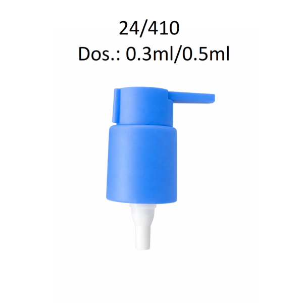 Dosificador para envases cosméticos con rosca 24/410 y dosificación de 0,3 ml y 0,5 ml